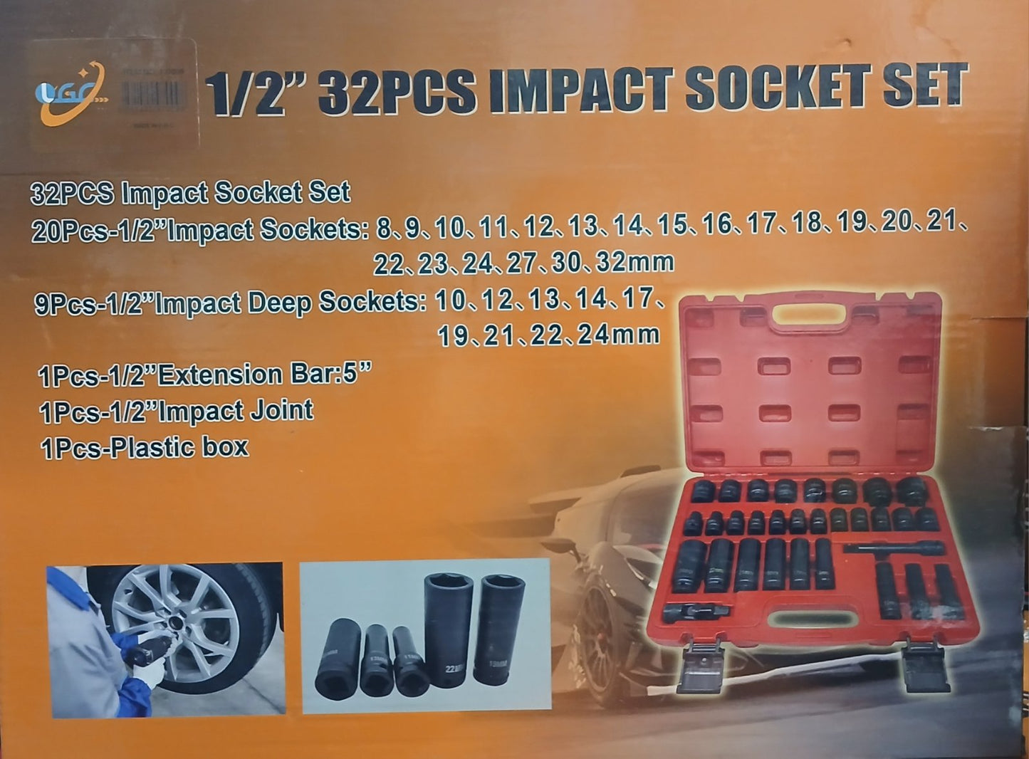 Set udarnih nasadnih gedora u koferu 1/2" od 32 dela...